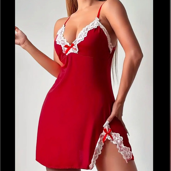 Solid Color Lace Trim Lingerie Night Dress Slip - Picture 4 of 5